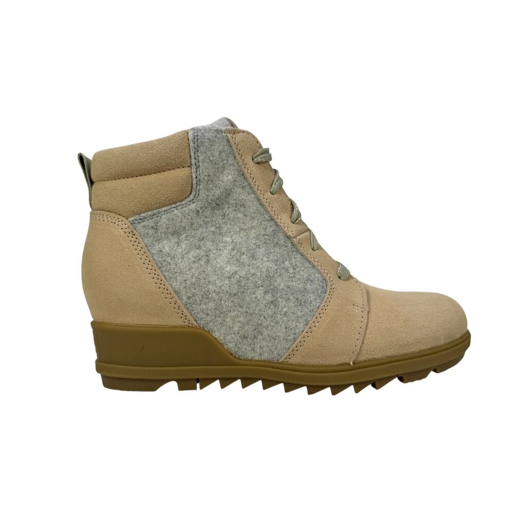 Sorel Evie Ankle Lace Boots Wedge Womens 8 WP Suede Wedge Ceramic Natural